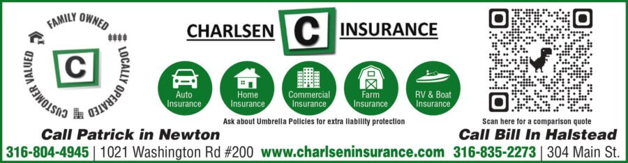Charlsen Insurance Newton KS, Halstead KS, Buy Local Magazine 2024 03 MARCH