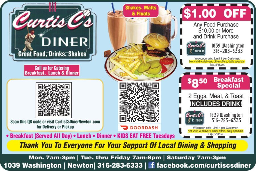 Curtis C's Diner Restaurant Newton KS coupons, dining, buffet, catering, Curtis Crawford Buy Local Plus Magazine 2024 03 MARCH