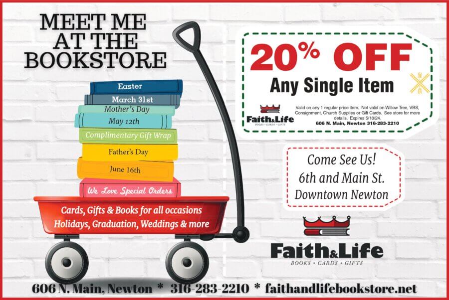 Faith and Life Bookstore Newton KS coupons, Gift Shop, Boutique, Books, Buy Local Plus Magazine 2024 03 MARCH