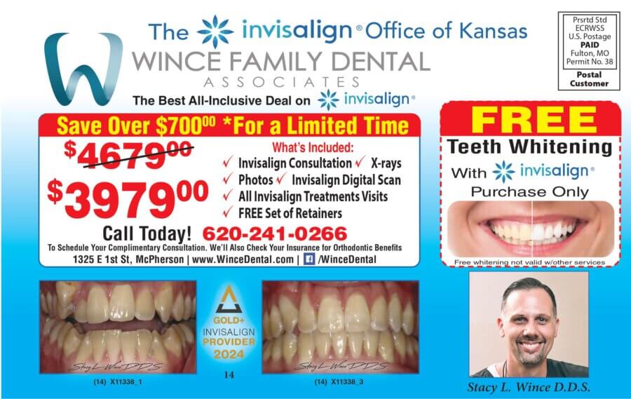 Wince Family Dental Associattes McPherson KS Dental coupons, Invisalign Gold Provider McPherson Plus Magazine 2024 03 MARCH