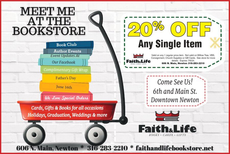 Faith and Life Bookstore Newton KS coupons, Gift Shop, Boutique, Books, Buy Local Plus Magazine 2024 05 MAY Coupons McPherson, Salina and Newton Kansas