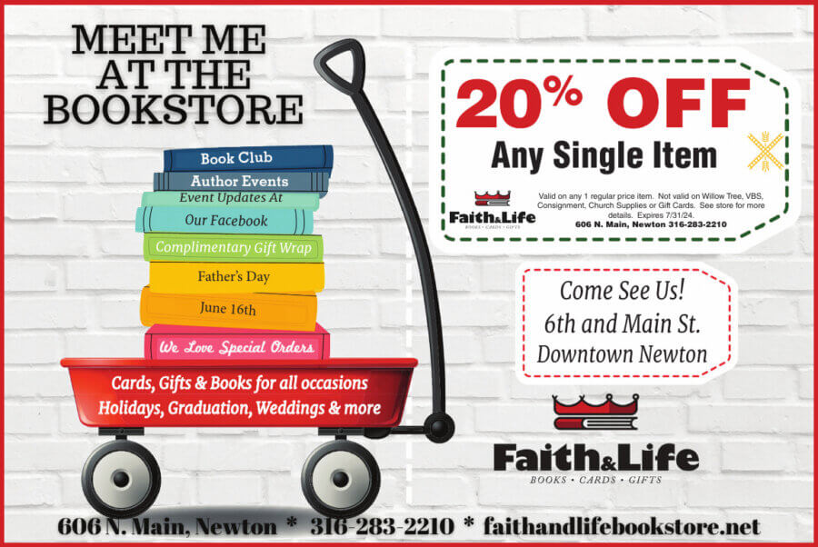 Faith and Life Bookstore Newton KS coupons, Gift Shop, Boutique, Books, Buy Local Plus Magazine 2024 05 MAY-HARVEY, Newton, McPherson, Salina Coupons