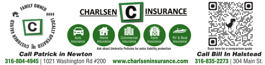 Charlsen Insurance Newton KS, Halstead KS, Buy Local Magazine 2024 08 AUGUST