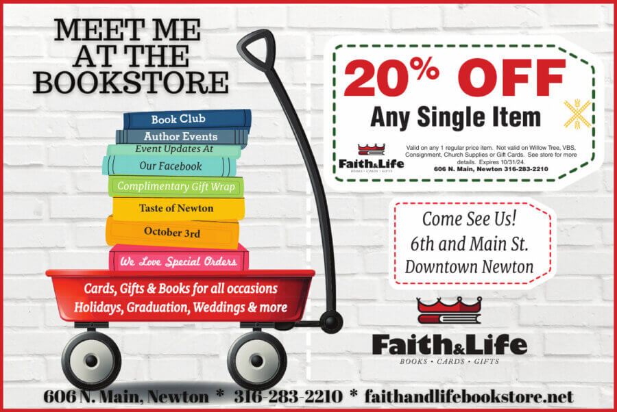 Faith and Life Bookstore Newton KS coupons, Gift Shop, Boutique, Books, Buy Local Magazine 2024 08 AUGUST