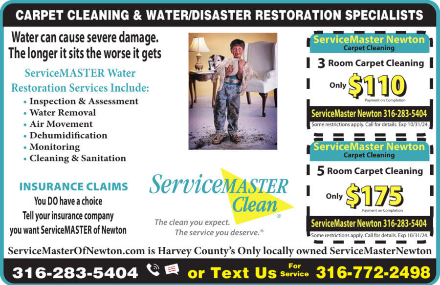 ServiceMaster Newton KS Carpet Cleaning coupons, Water & Disaster Restoration, Janitorial Buy Local Plus Magazine Coupons 2024 08 AUGUST