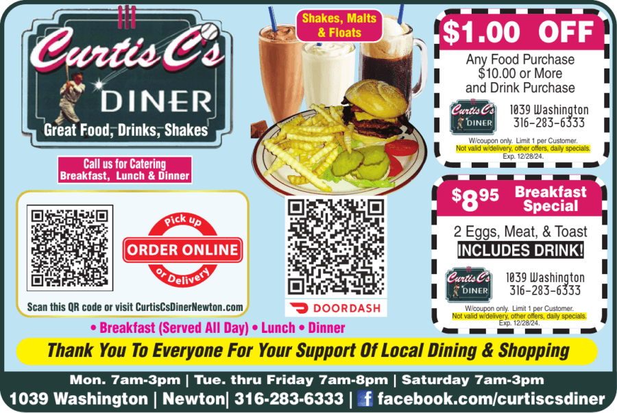 Curtis C's Diner Restaurant Newton KS coupons, dining, buffet, catering, Curtis Crawford Buy Local Magazine 2024 10 OCTOBER