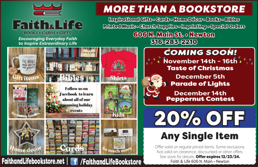 Faith and Life Bookstore Newton KS coupons, Gift Shop, Boutique, Books, Buy Local Magazine 2024 10 OCTOBER