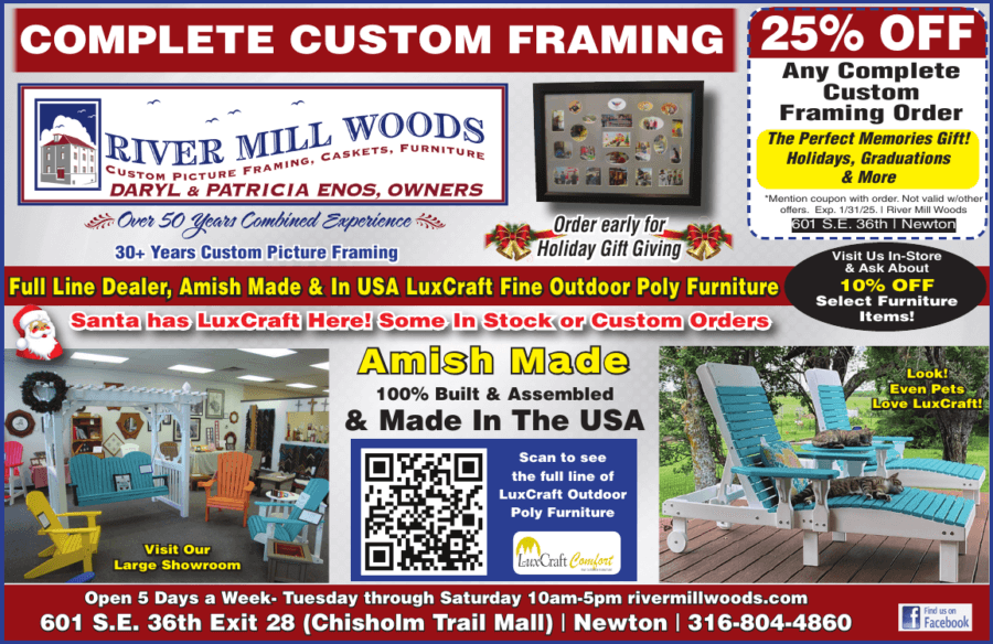 River Mill Woods Newton KS Framing coupon, Custom Furniture, Caskets, Urns Buy Local Plus Magazine Coupons 2024 10 OCTOBER