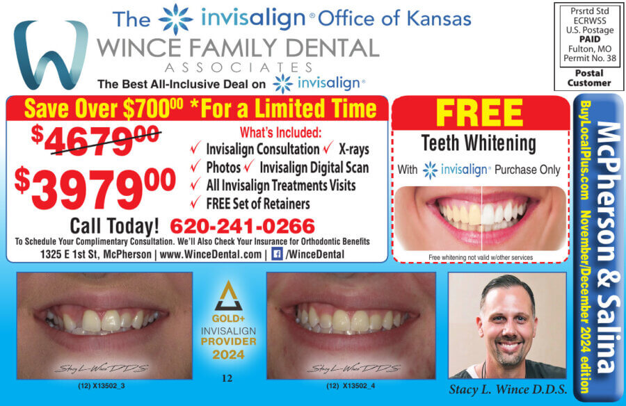 Wince Family Dental Associates McPherson coupon Invisalign Gold Provider Buy Local Plus Salina and Newton Kansas 2024 10 OCTOBER