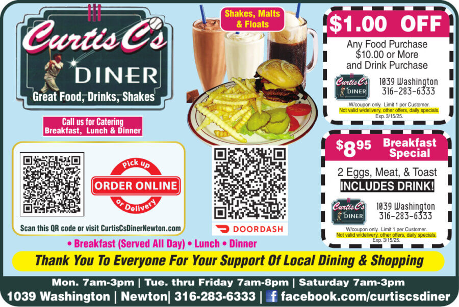 Curtis C's Diner Restaurant Newton KS coupons, dining, buffet, catering, Curtis Crawford Buy Local Magazine 2025 01 JANUARY