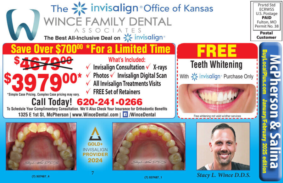 Wince Family Dental Associates McPherson coupon Invisalign Gold Provider Buy Local Plus 2024 10 SEPT Salina and Newton Kansas 2025 01 JANUARY