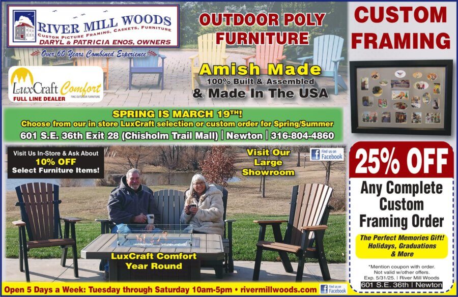 River Mill Woods Newton KS Custom Framing coupon, LuxCraft Outdoor Furniture, Buy Local Magazine Coupons McPherson Salina KS Buy Local Magazine 2025 03 MARCH coupons